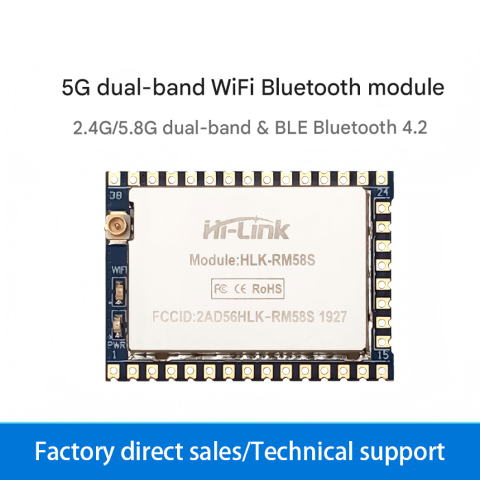 RM58S Serial WiFi Module, 5.8G Dual-Band Communication Bluetooth Network Module, Low Power Consumption