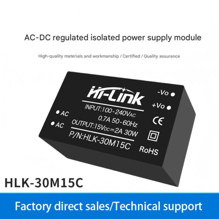 220V to 15V 2A isolated power supply module 30M15C AC-DC voltage regulator circuit board with built-in EMC circuit.
