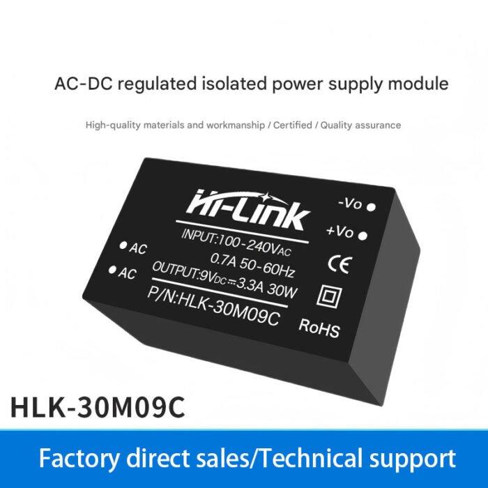 220V to 9V 3.3A 30W AC-DC isolated regulated power supply module 30M09C with built-in EMC circuit and certified.